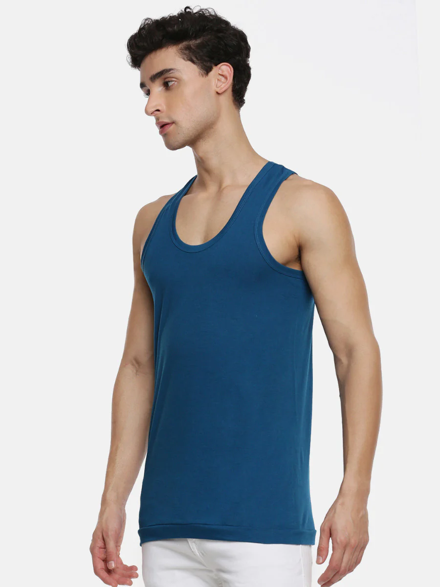 100% Combed Cotton Assorted Colour Vest RN Sukra (Pack of 2) - Image 3