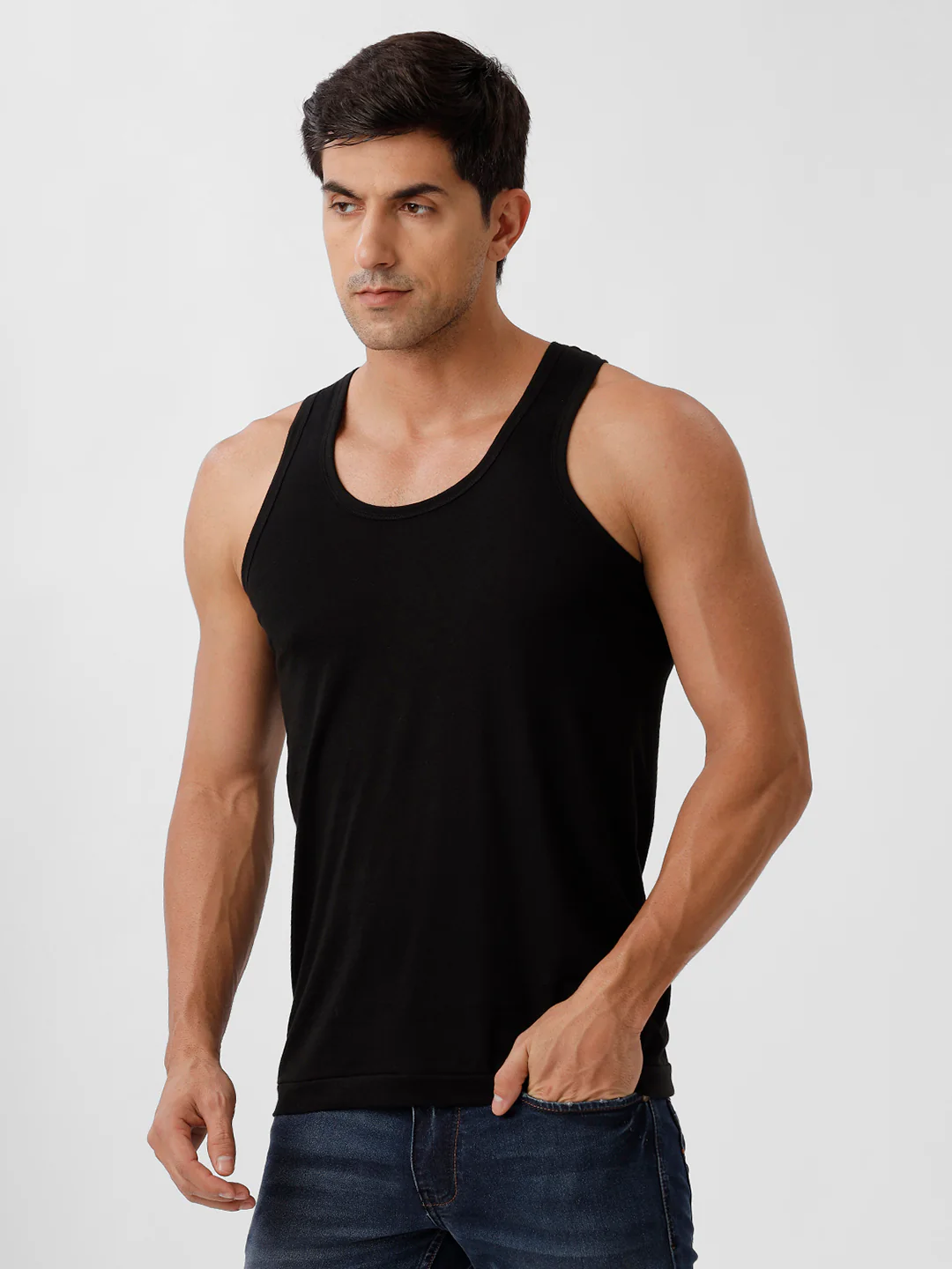 100% Combed Cotton Black Vest RN Sukra (Pack of 2) - Image 3