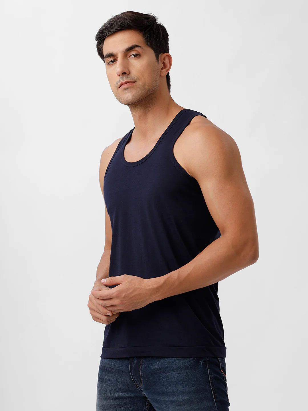 100% Combed Cotton Navy Vest RN Sukra (Pack of 2) - Image 4
