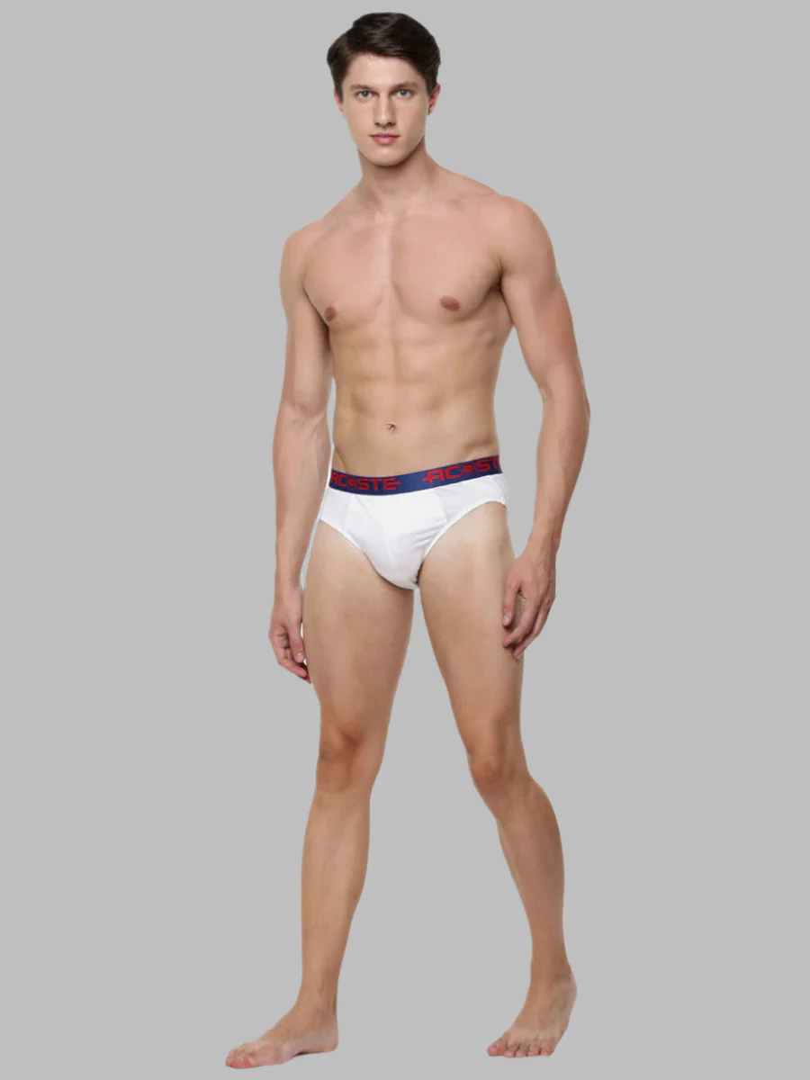 100% Combed Cotton Rib White Outer Elastic Brief Acoste 1015 (Pack of 2) - Image 2
