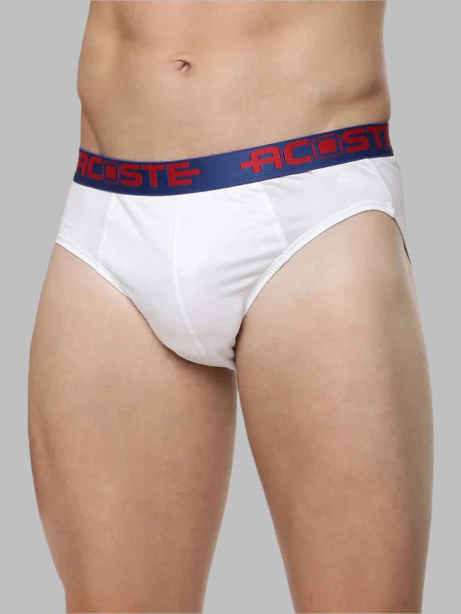100% Combed Cotton Rib White Outer Elastic Brief Acoste 1015 (Pack of 2) - Image 3