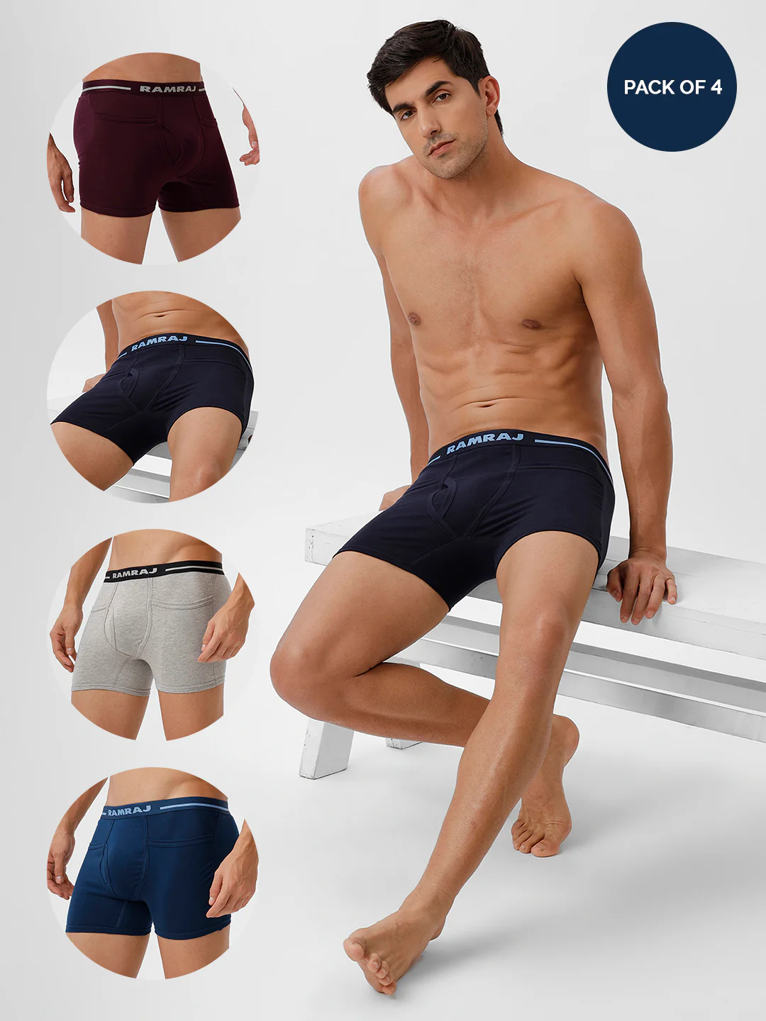 100% Combed Cotton Trunks Plus Size 4 Pcs Combo Navy GreyMelange SP Blue GrapeWine Target
