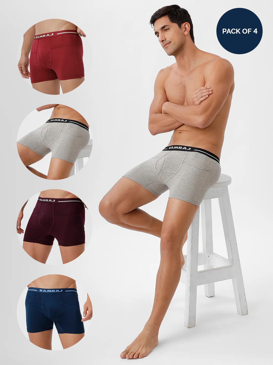 100% Combed Cotton Trunks Plus Size 4 Pcs Combo SP Blue Cherry GrapeWine GreyMelange Target
