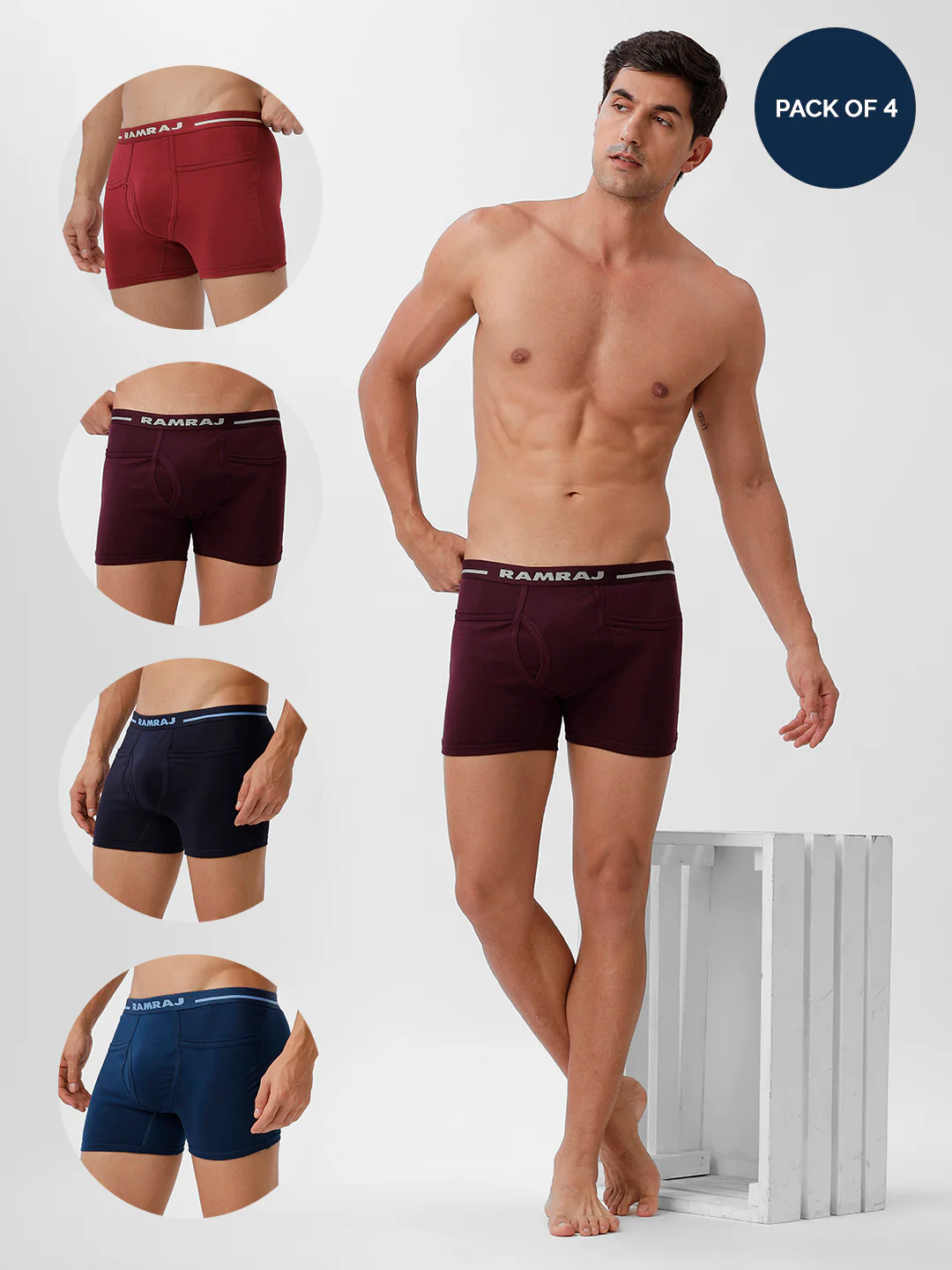 100% Combed Cotton Trunks Plus Size 4 Pcs Combo SP Blue GrapeWine Cherry Navy Target