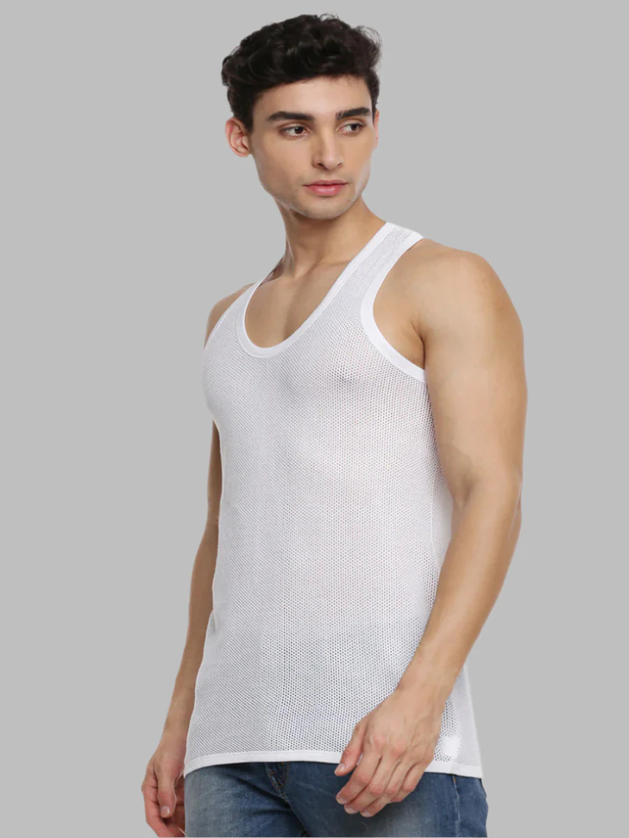 100% Combed Cotton White Netted Vest Breeze RN (Pack of 2) - Image 2