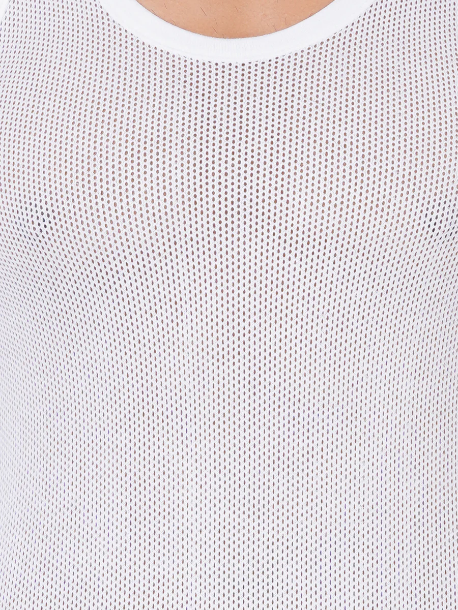 100% Combed Cotton White Netted Vest Breeze RN (Pack of 2) - Image 6