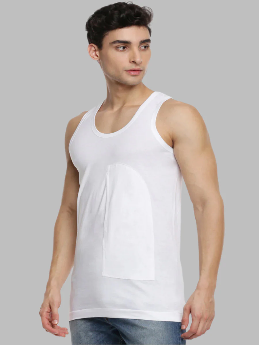 100% Combed Cotton White Pocket Vest RN Sukra (Pack of 2) - Image 2