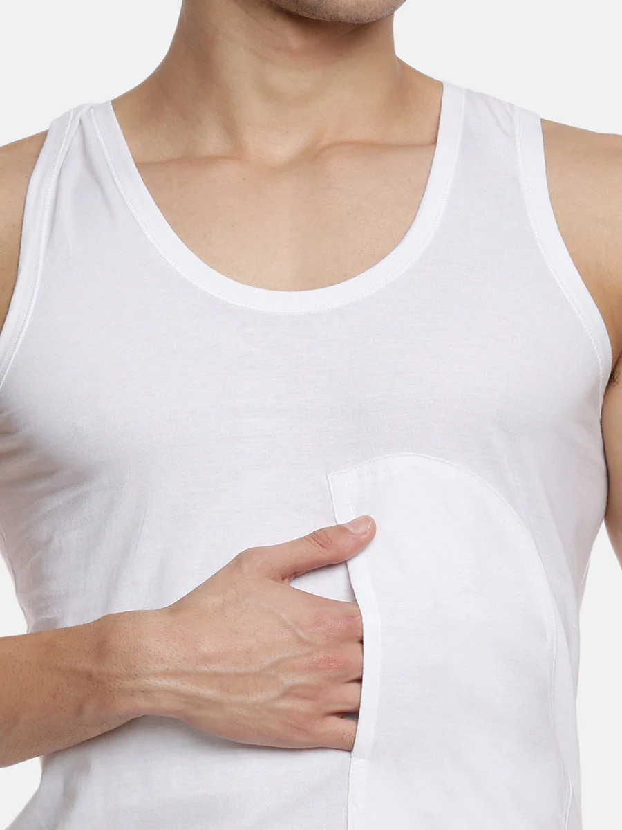 100% Combed Cotton White Pocket Vest RN Sukra (Pack of 2) - Image 4