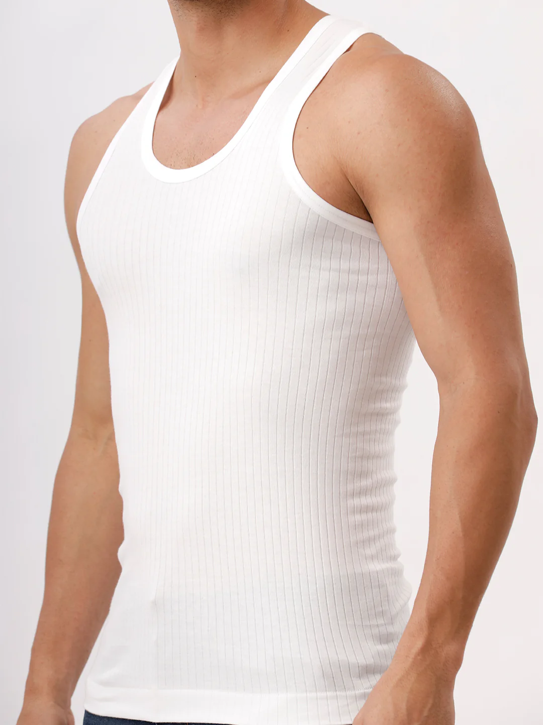 100% Combed Cotton White Striped Vest RN Gaurav (Pack of 2) - Image 2