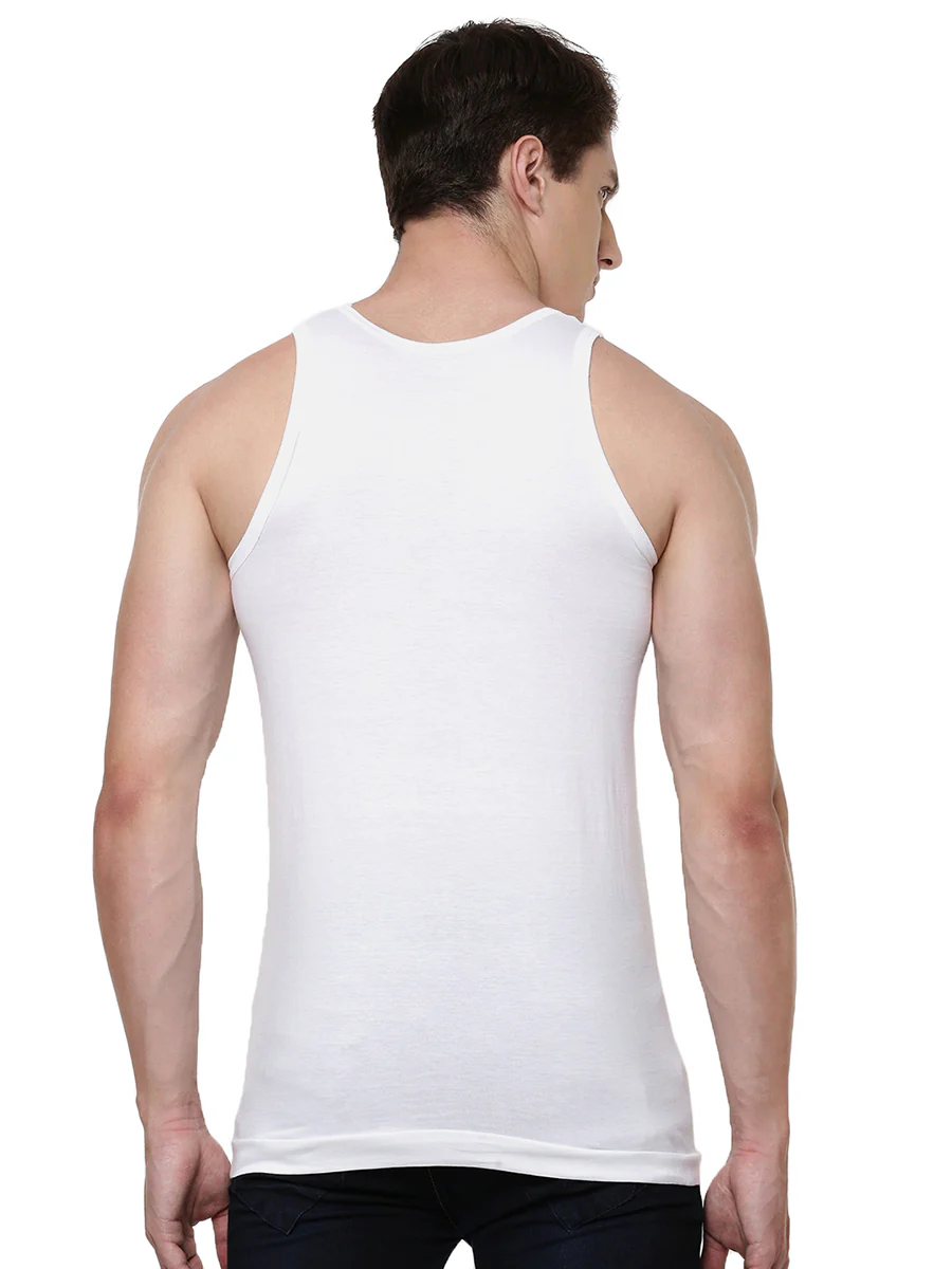 100% Combed Cotton White Vest RN Acoste (Pack of 2) - Image 3