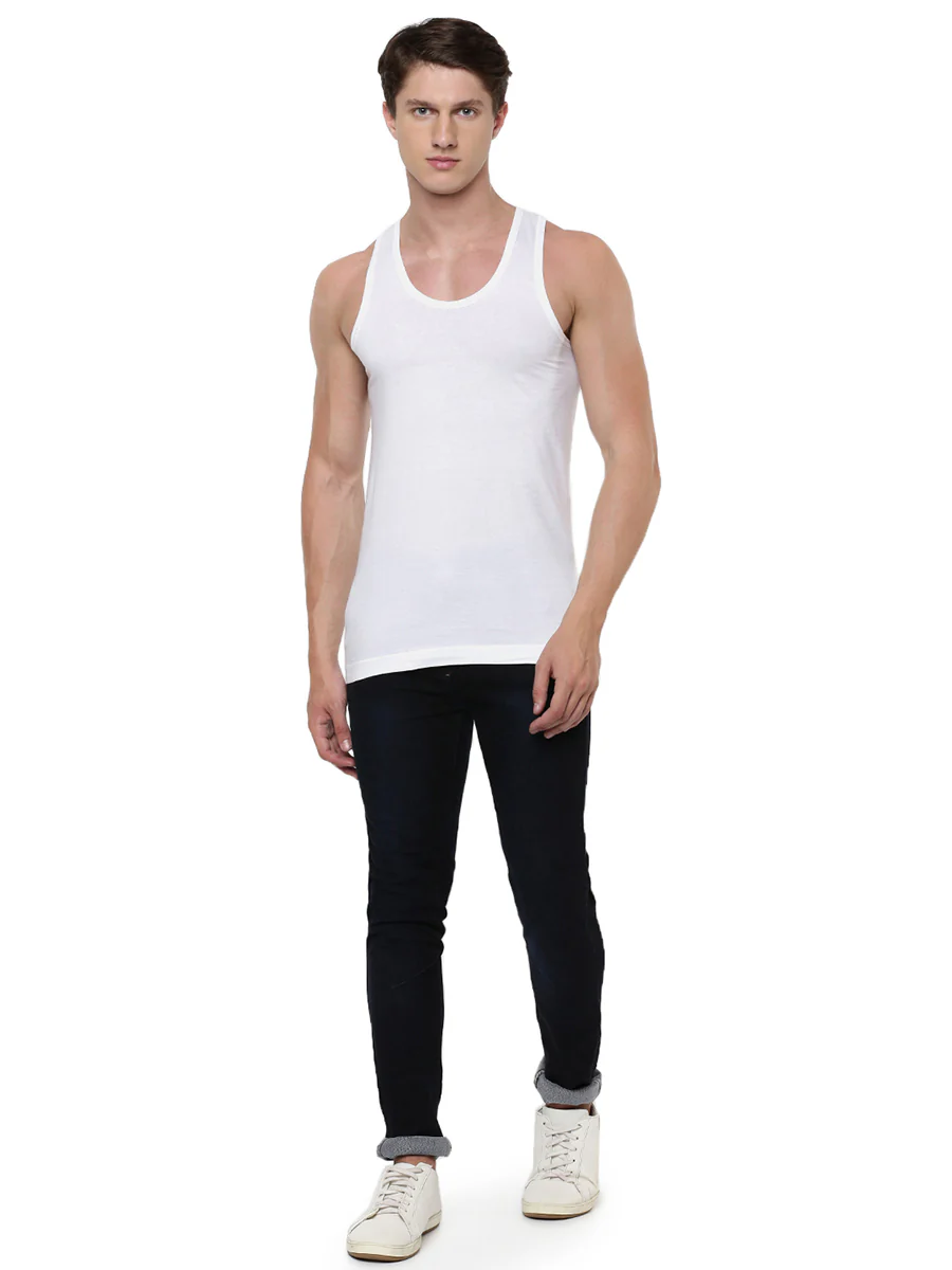100% Combed Cotton White Vest RN Acoste (Pack of 2) - Image 4