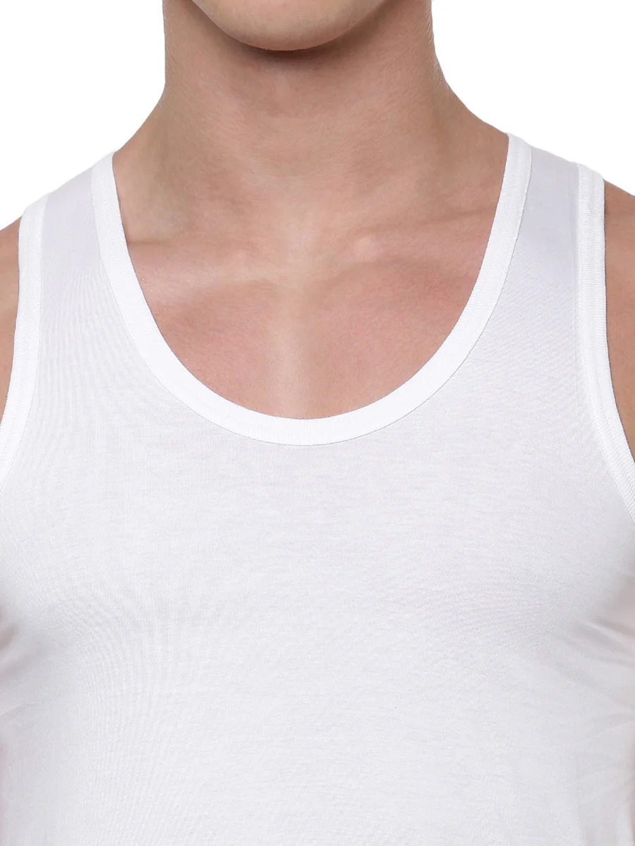 100% Combed Cotton White Vest RN Acoste (Pack of 2) - Image 5