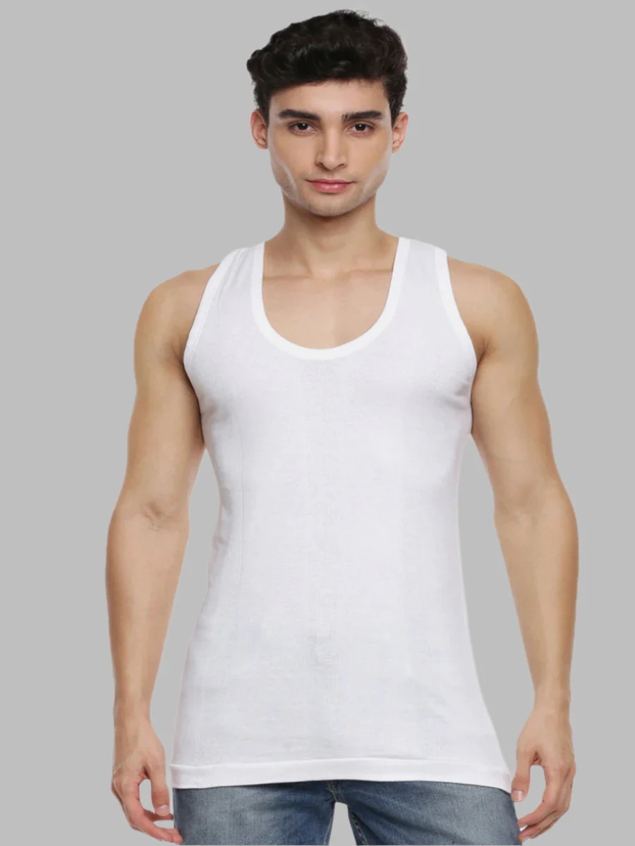100% Combed Cotton White Vest RN Compact (Pack of 2)