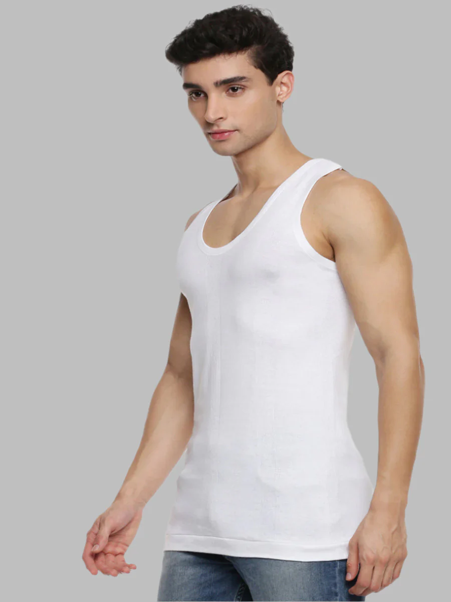 100% Combed Cotton White Vest RN Compact (Pack of 2) - Image 2