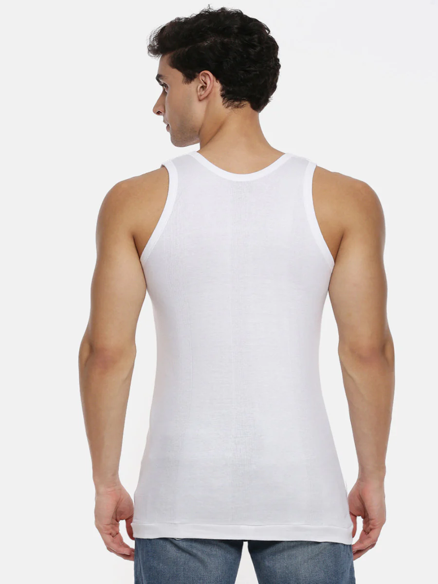 100% Combed Cotton White Vest RN Compact (Pack of 2) - Image 3