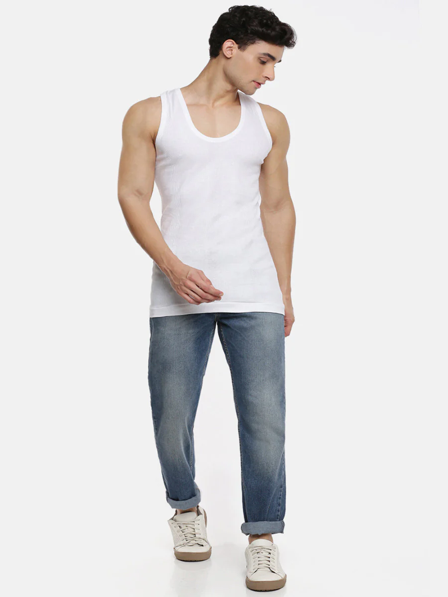 100% Combed Cotton White Vest RN Compact (Pack of 2) - Image 5
