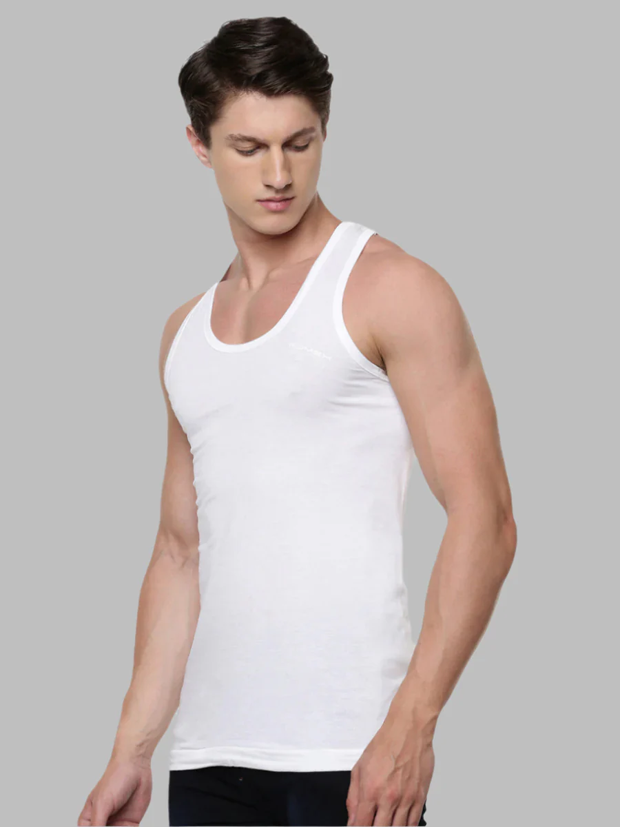 100 % Combed Cotton White Vest RN Plus Size (Pack of 2) - Image 2