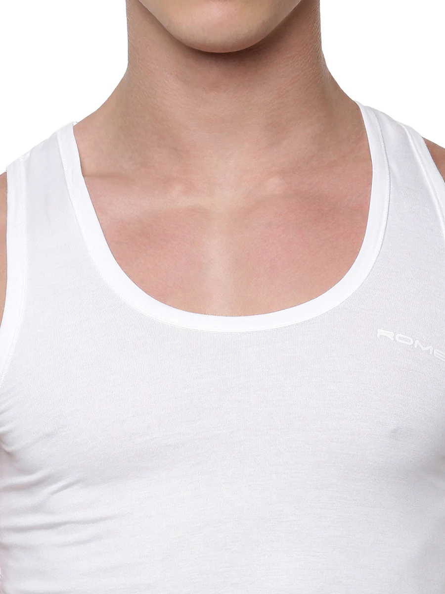 100 % Combed Cotton White Vest RN Plus Size (Pack of 2) - Image 5