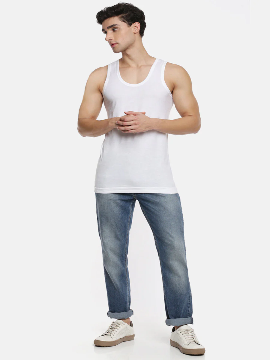 100% Combed Cotton White Vest RN Rise Up (Pack of 2) - Image 5