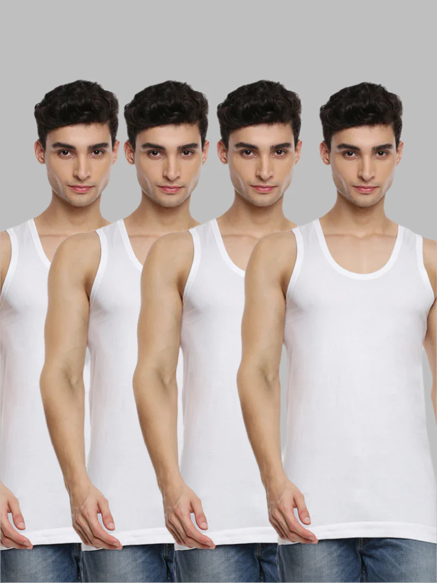 100% Combed Cotton White Vest RN Sukra Value Pack (Pack of 4)