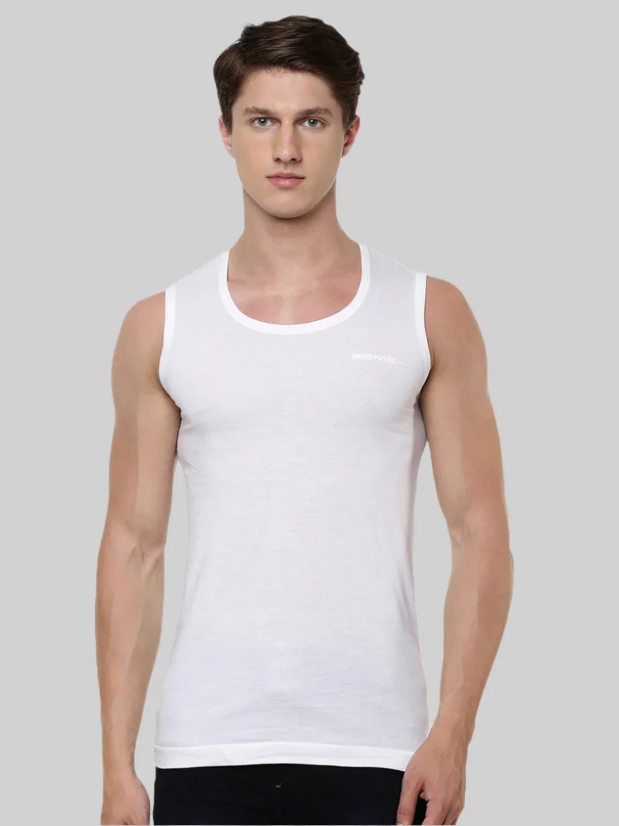 100 % Combed Cotton White Vest RNBS Romex (Pack of 2)