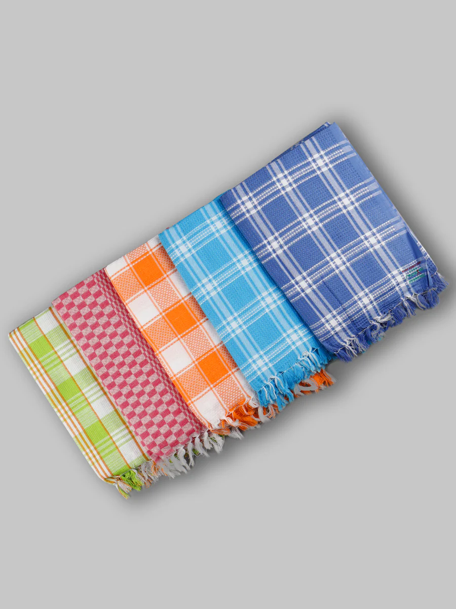 100% Cotton Assorted Colour Checked Bath Towel Evergreen SPL (Pack of 2)