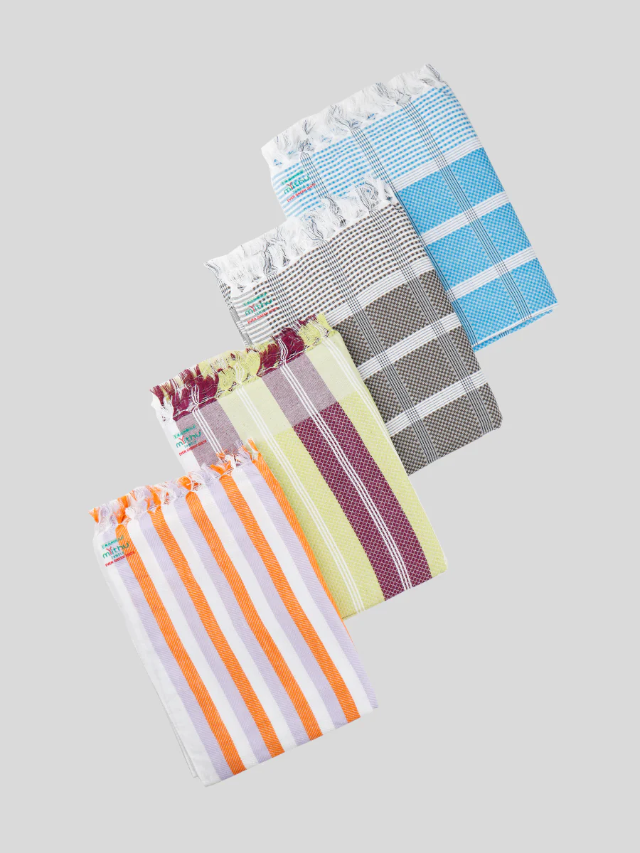 100% Cotton Assorted Colour Checked Bath Towel Evergreen SPL (Pack of 2) - Image 13