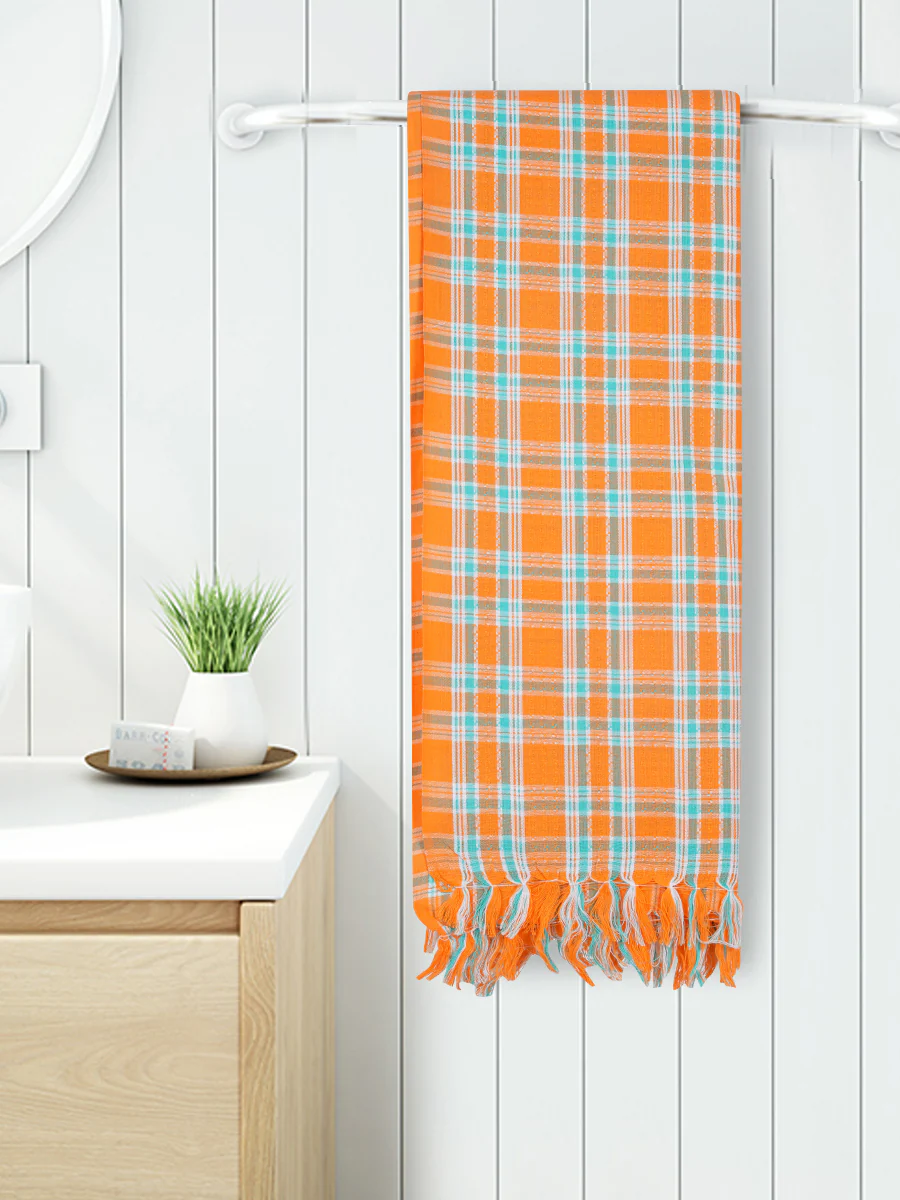 100% Cotton Assorted Colour Checked Bath Towel Evergreen SPL (Pack of 2) - Image 2