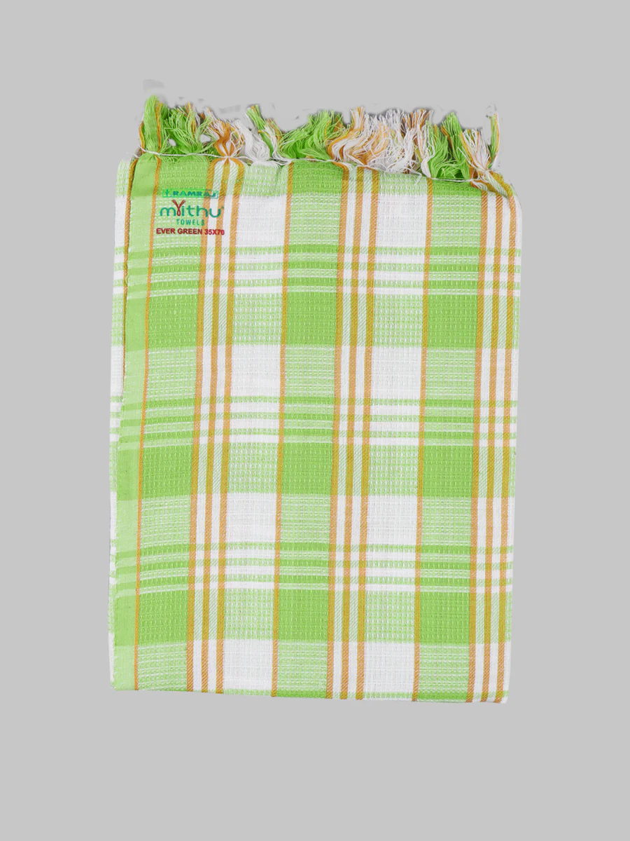 100% Cotton Assorted Colour Checked Bath Towel Evergreen SPL (Pack of 2) - Image 4