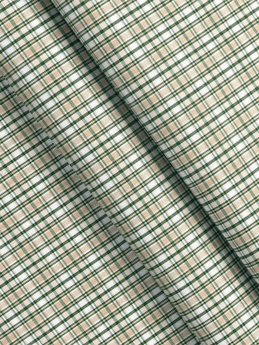 100% Cotton Checked Shirt Fabric Green with Peach Vibgiyor Bit - Image 2