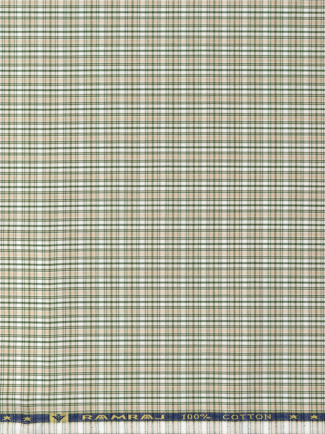 100% Cotton Checked Shirt Fabric Green with Peach Vibgiyor Bit - Image 3