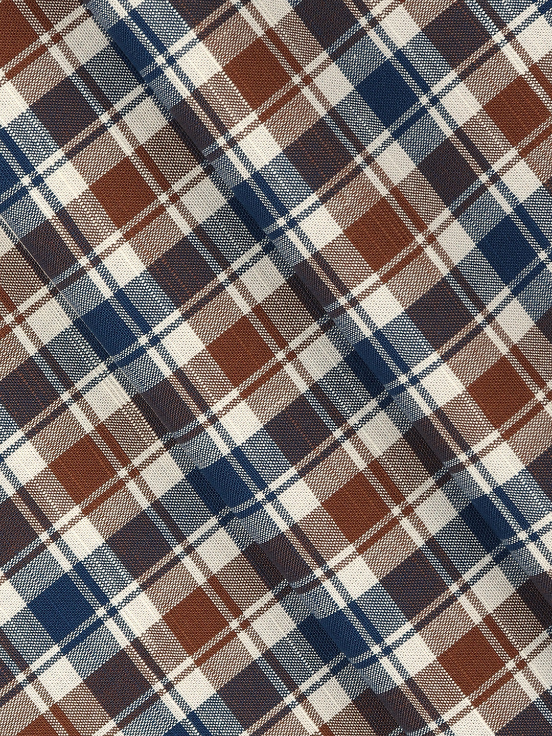 100%Cotton Checks Shirt Fabric Blue with Brown Liberty - Image 2