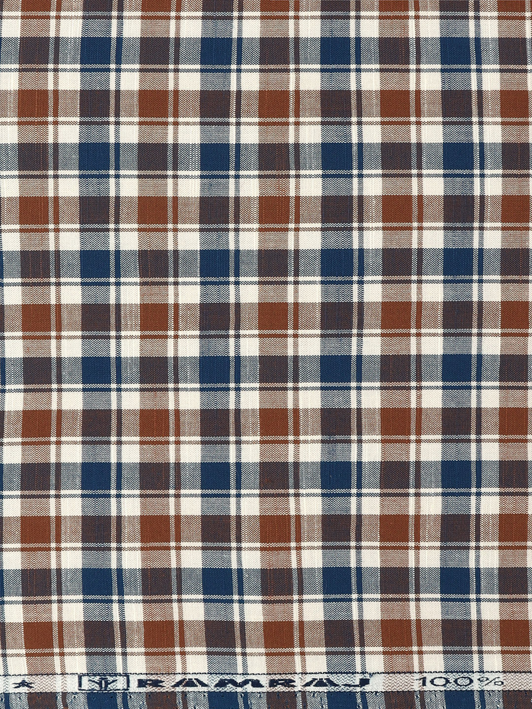 100%Cotton Checks Shirt Fabric Blue with Brown Liberty - Image 3