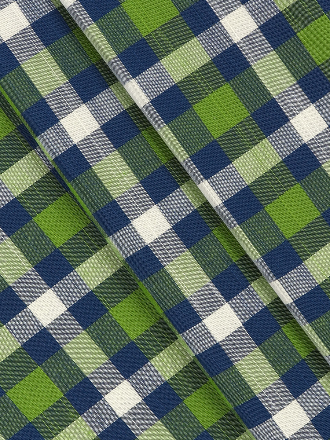 100%Cotton Checks Shirt Fabric Blue with Green Liberty - Image 2