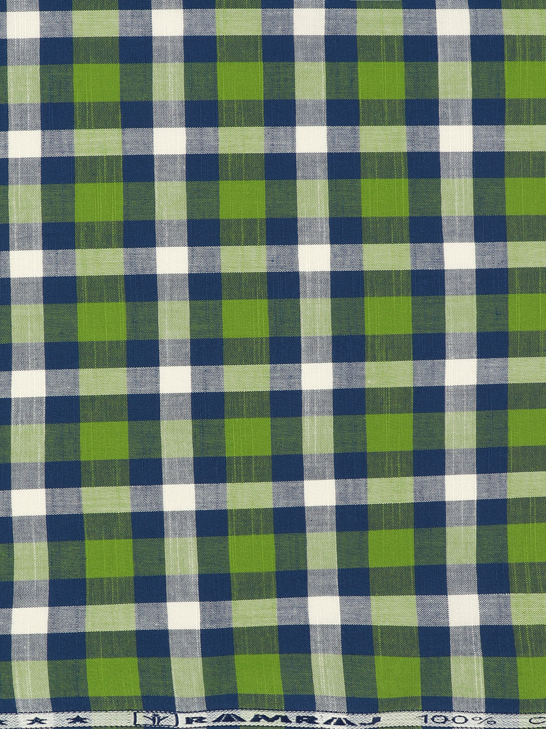 100%Cotton Checks Shirt Fabric Blue with Green Liberty - Image 3