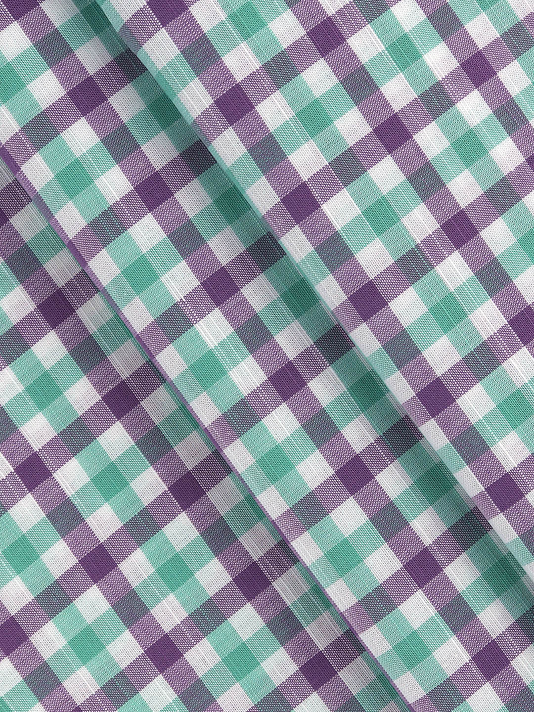 100%Cotton Checks Shirt Fabric Green with Violet Liberty - Image 2