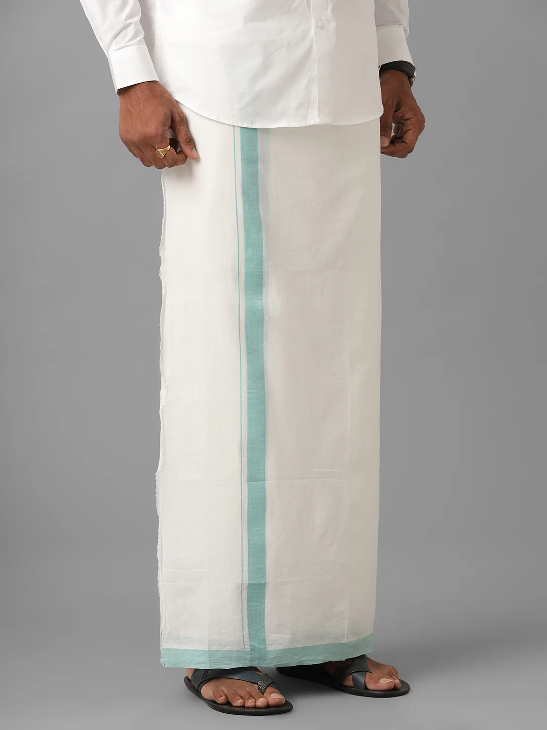 100% Cotton Double Dhoti White Success Spl SS02 - Image 2