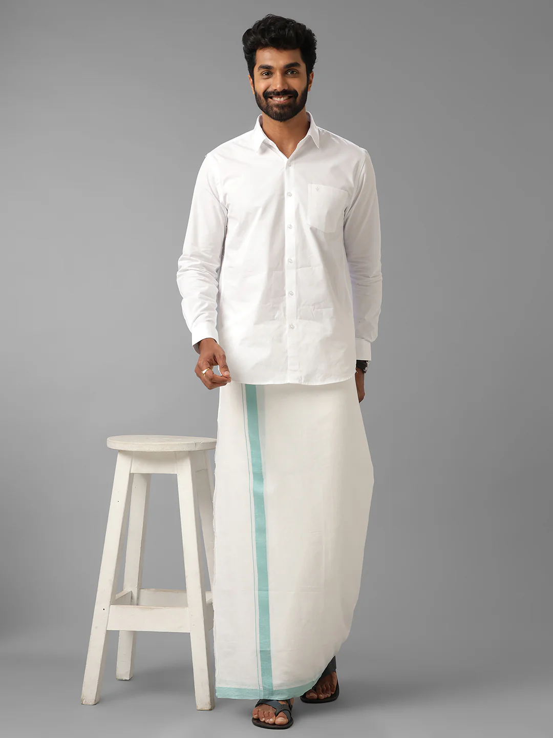 100% Cotton Double Dhoti White Success Spl SS02 - Image 5