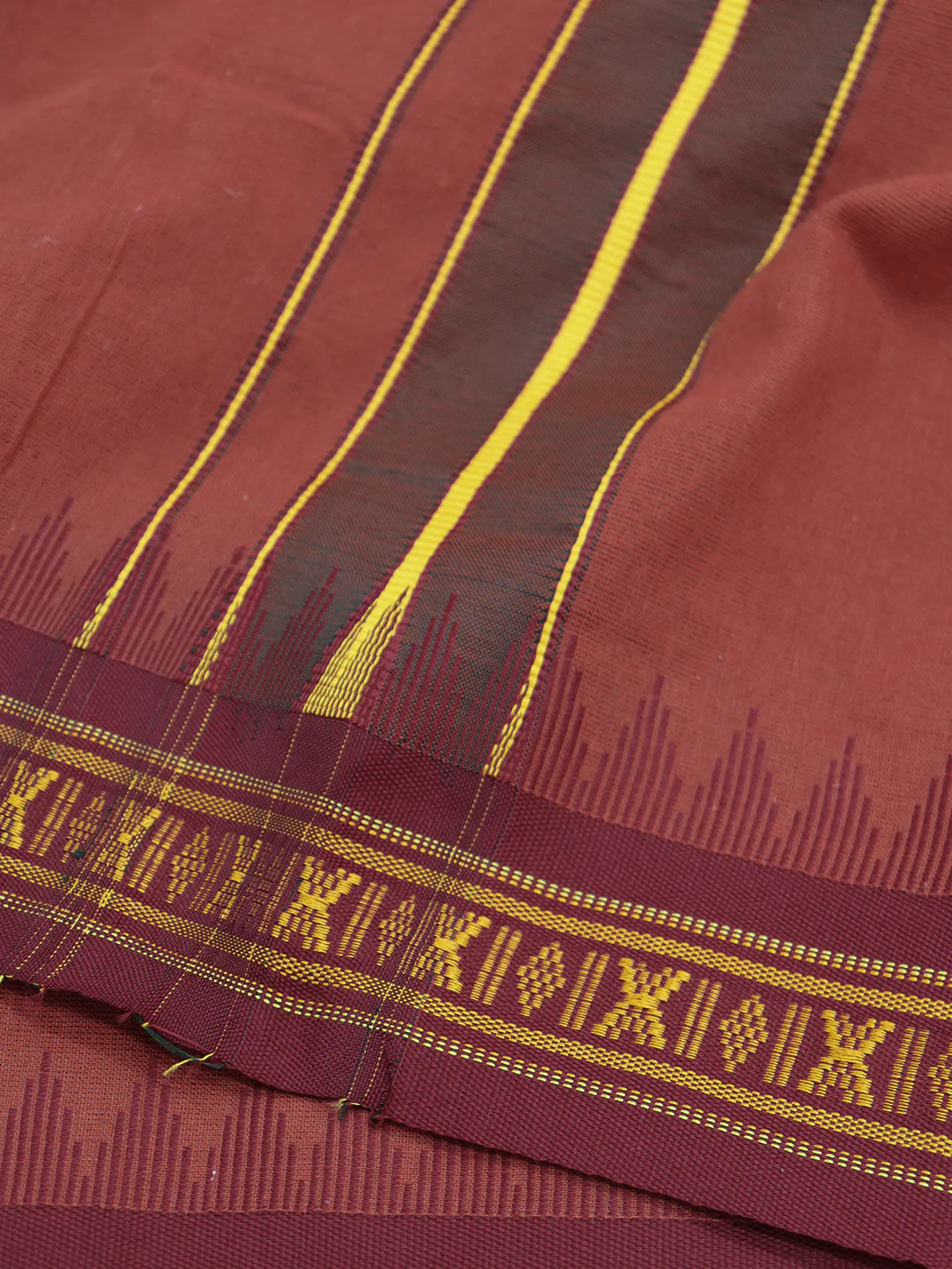 100% Cotton Fancy Border Panchakacham with Angavasthram Kaavi(9+5) - Image 5