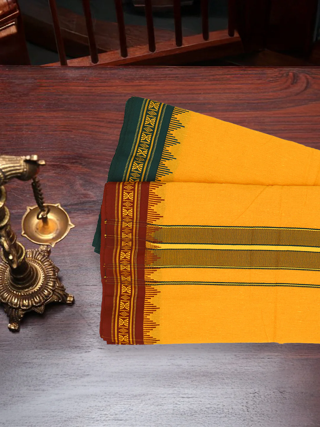 100% Cotton Fancy Border Panchakacham with Angavasthram Mango (9+5) - Image 2