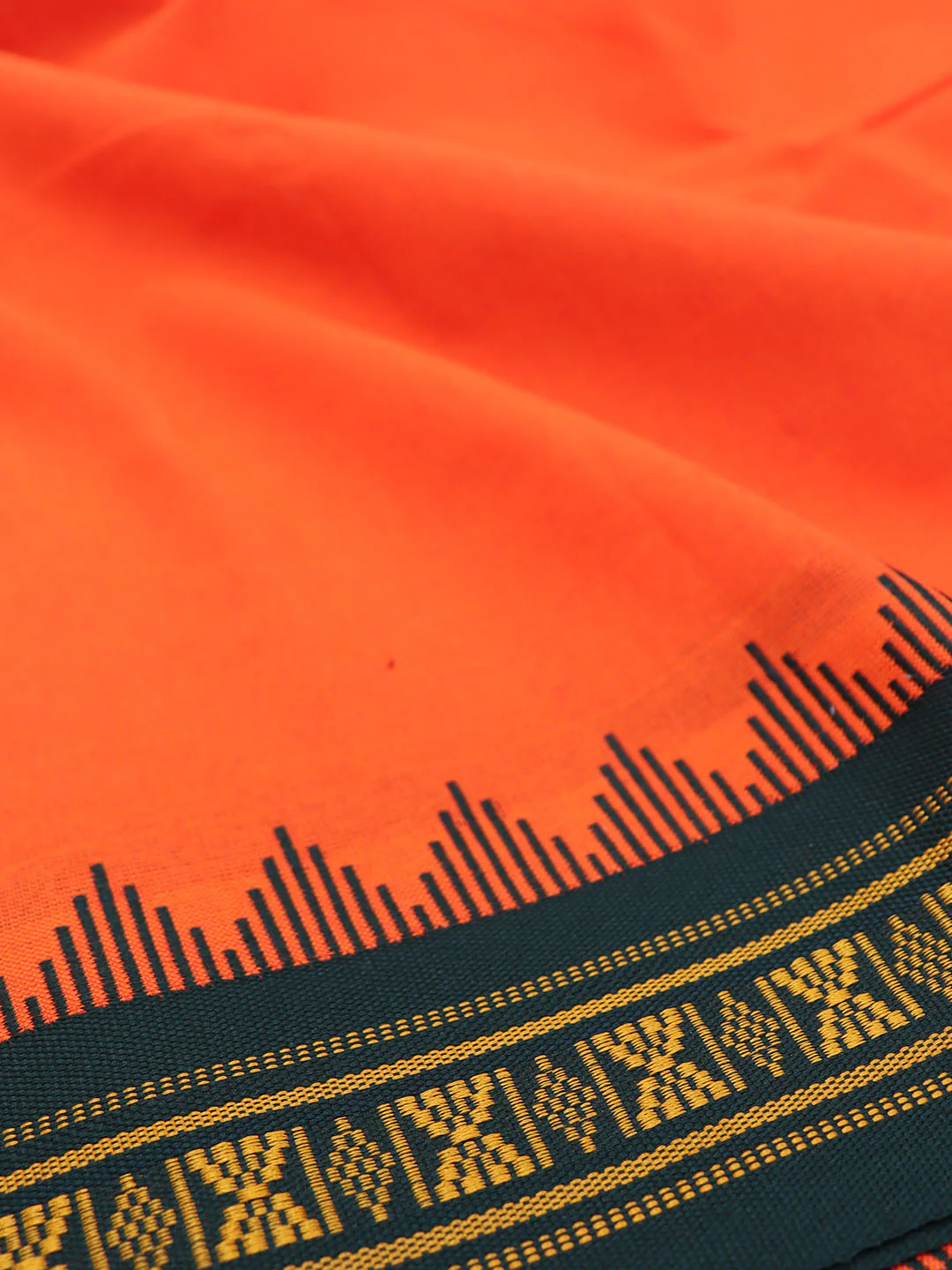 100% Cotton Fancy Border Panchakacham with Angavasthram Orange(9+5) - Image 4