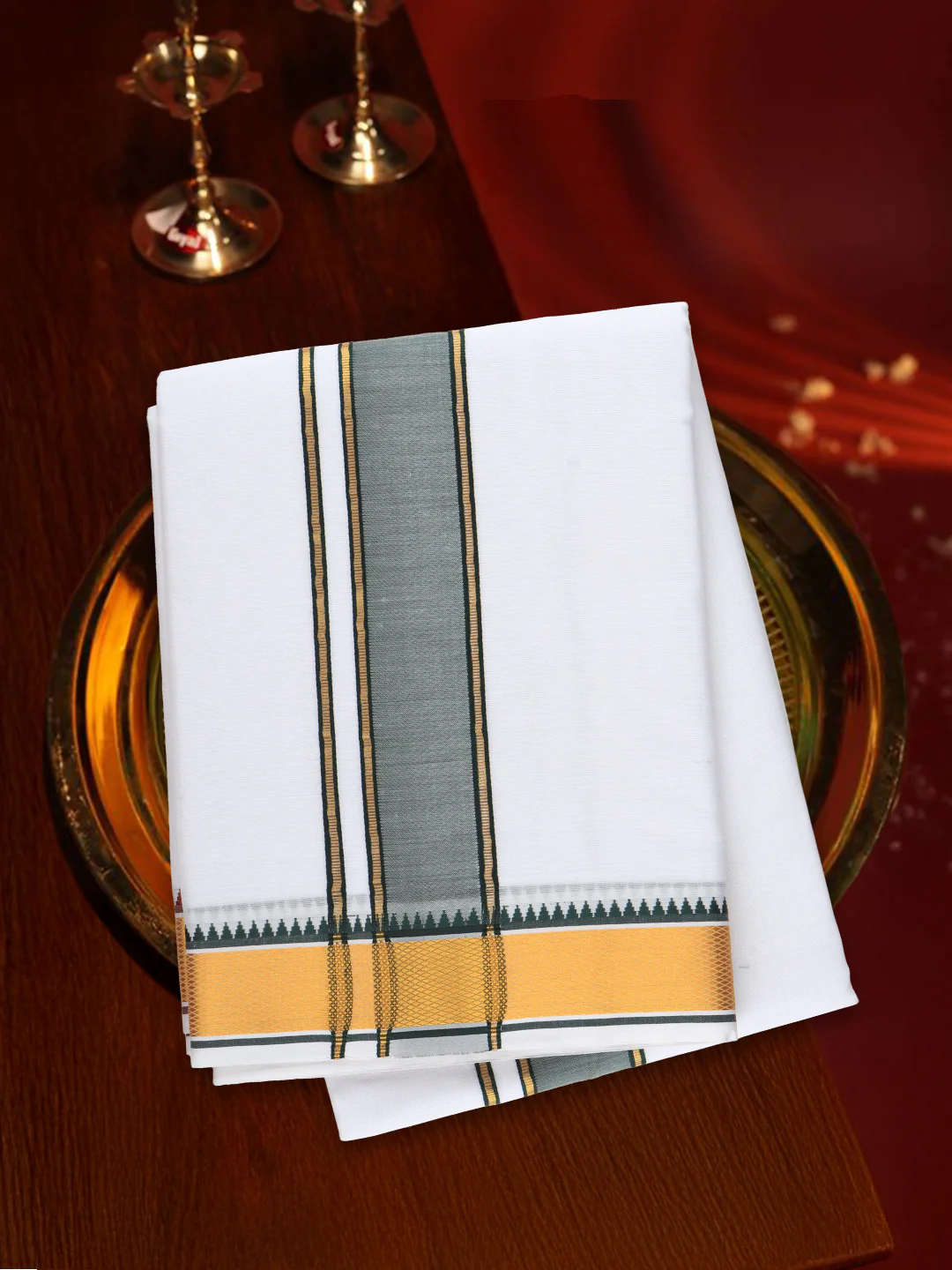 100% Cotton Fancy Jari Border Panchakacham with Angavasthram Simhachalam (9+5)