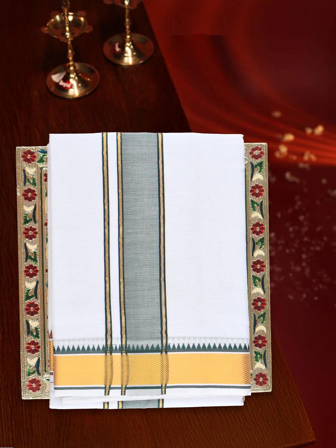 100% Cotton Fancy Jari Border Panchakacham with Angavasthram Simhachalam (9+5) - Image 5