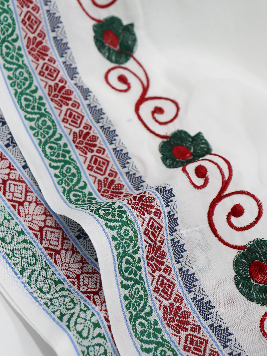 100% Cotton Green Fancy Border Panchakacham Set White(9+5) - Image 3