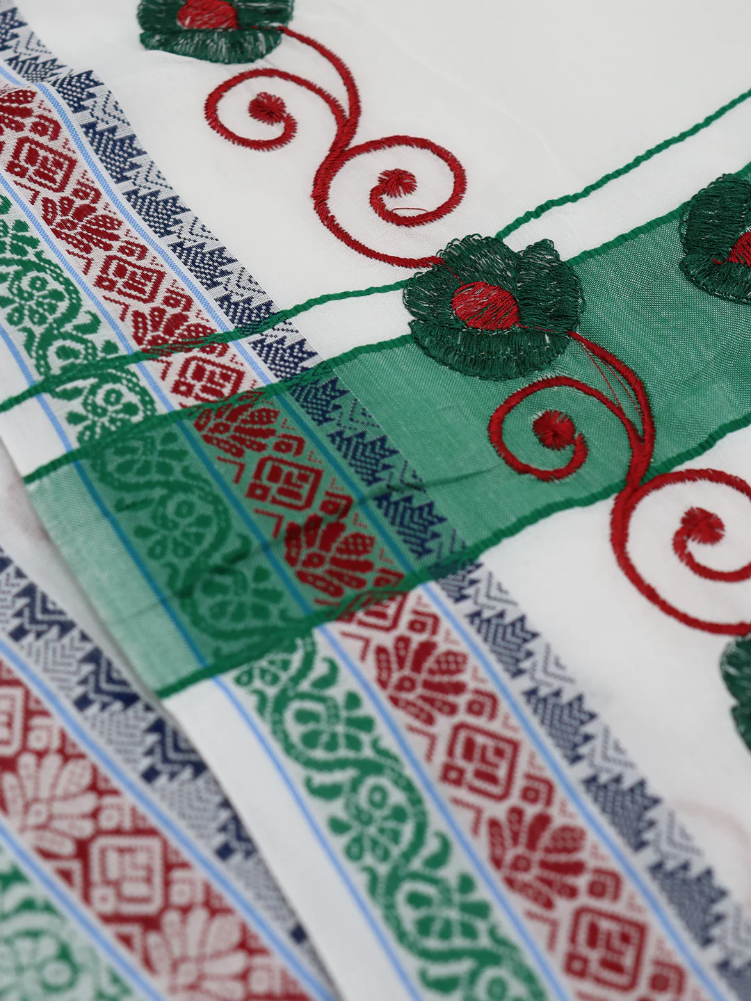 100% Cotton Green Fancy Border Panchakacham Set White(9+5) - Image 4