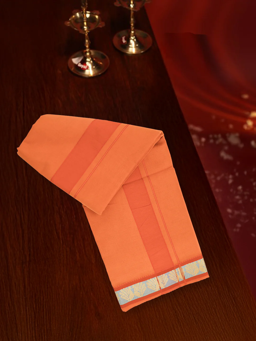 100% Cotton Panchakacham with Angavasthram Set Adinath Dark Kavi (9+5) - Image 2