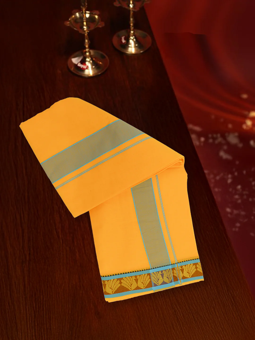 100% Cotton Panchakacham with Angavasthram Set Adinath Mango (9+5) - Image 2