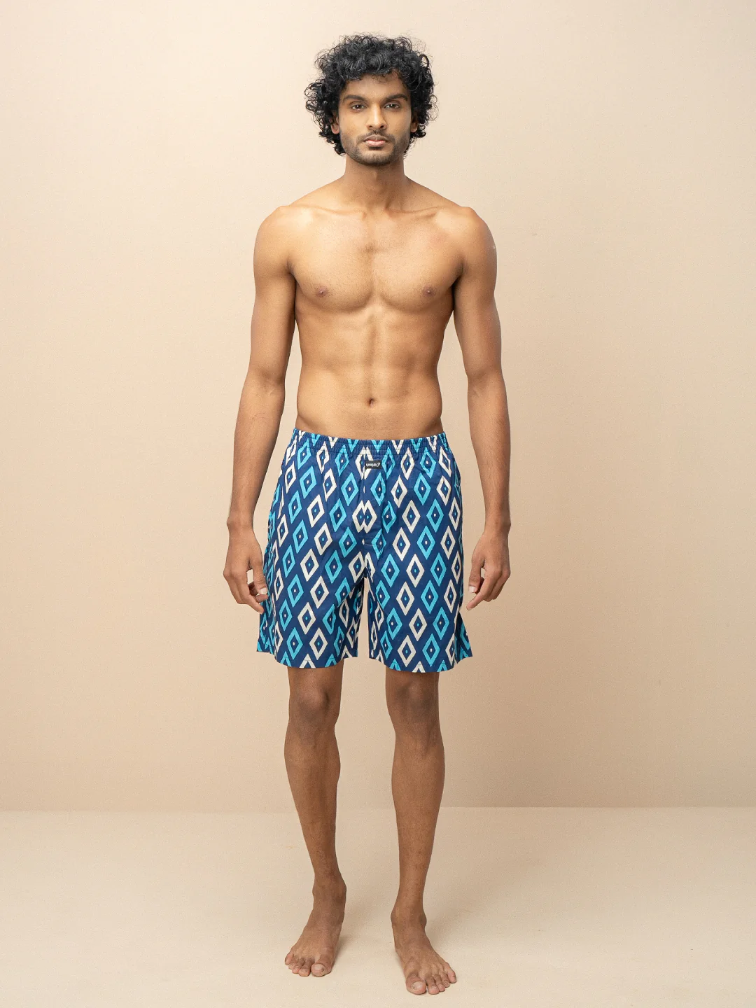 100% Cotton Printed Long Boxer Shorts Blue - Image 3