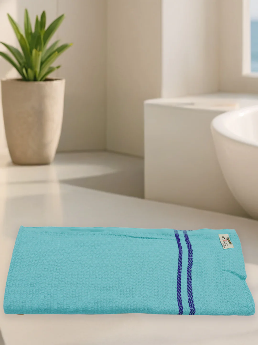 100% Cotton Self Designed Bath Towel Blue Magnus MCS04 - Image 3