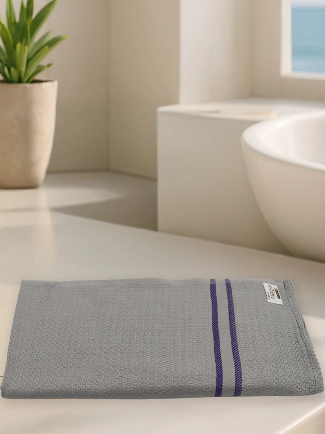 100% Cotton Self Designed Bath Towel Grey Magnus MCS06 - Image 3